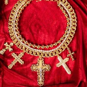 Sassy Jones Trinity Gold Cross Charm Necklace